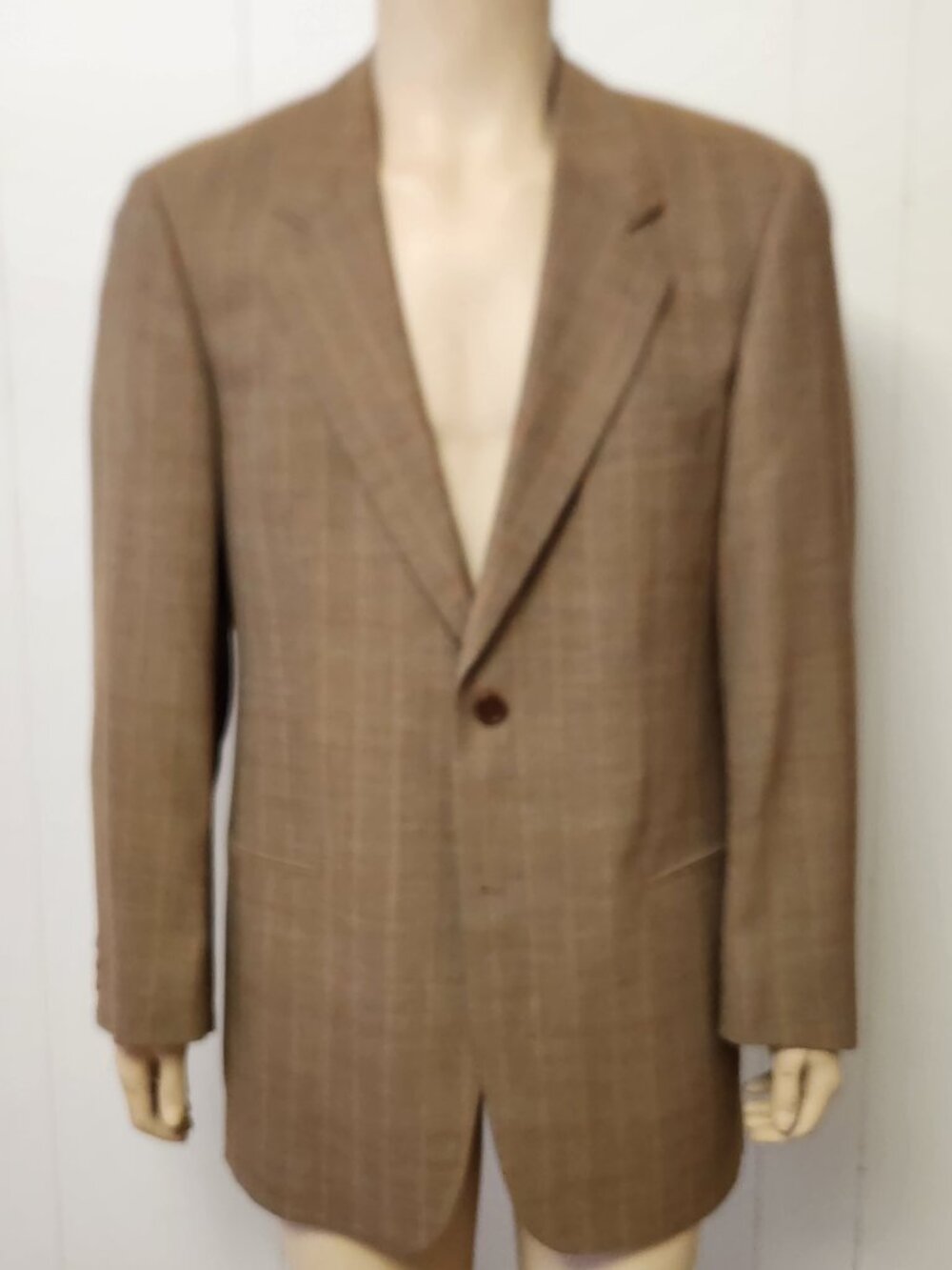 Hugo Boss sport coat 40L taupe orange plaid wool